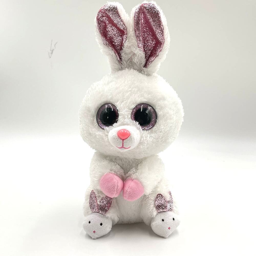 Ty Beanie Boos 12" TySilk Slippers Easter Bunny Glitter Eyes Ears Pink Nose